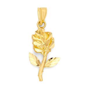 14k Solid Gold Rose Pendant Necklace - Floral Jewelry Gifts for Valentines Day